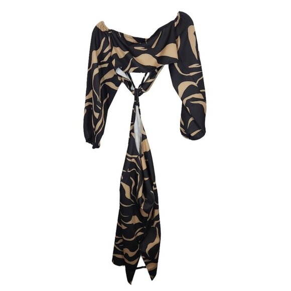 ASOS DESIGN cut out bardot body-conscious midi dress in print Size US 10 - Picture 3 of 7